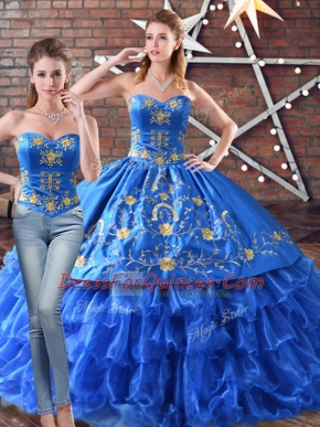 Floor Length Blue 15 Quinceanera Dress Sweetheart Sleeveless Lace Up