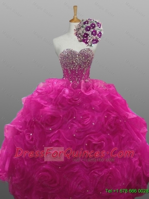 2015 Gorgeous Quinceanera Dresses with Beading and Rolling Flowers