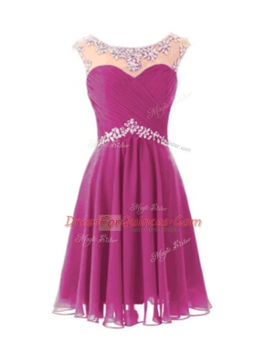 Fuchsia Cap Sleeves Beading Knee Length Homecoming Dress