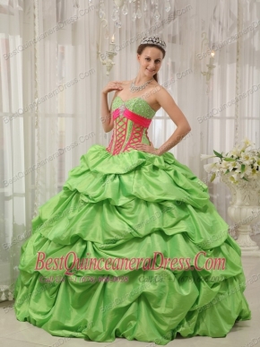 Spring Green Ball Gown Sweetheart Floor-length Taffeta Beading Pick-ups Quinceanera Dress