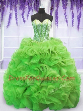 Sweetheart Sleeveless Vestidos de Quinceanera Sweep Train Beading and Ruffles Organza