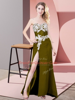 Dramatic Olive Green Zipper Sweetheart Lace and Appliques Prom Gown Chiffon Sleeveless