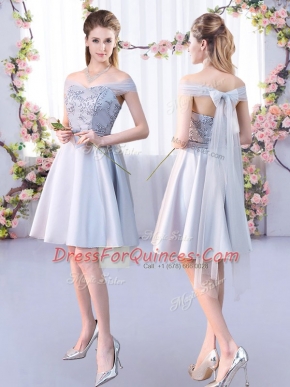 Knee Length A-line Sleeveless Silver Vestidos de Damas Lace Up