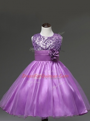 Knee Length Ball Gowns Sleeveless Lilac Little Girls Pageant Gowns Zipper