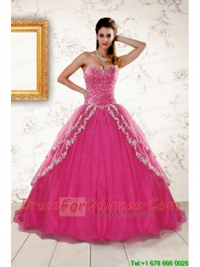 2015 Sweetheart Rose Pink Quinceanera Dresses with Sequins and Appliques