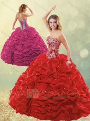New Style Puffy Skirt Bubble Red Sweet 16 Dress in Taffeta