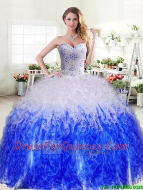 Best Selling Really Puffy Quinceanera Dress in Royal Blue and White