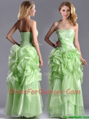 Classical Beaded and Bubble Organza Dama Dress in Yellow Green