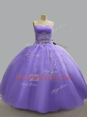 Beautiful Floor Length Ball Gowns Sleeveless Lavender Sweet 16 Quinceanera Dress Lace Up