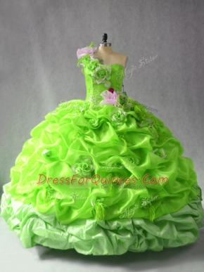 Charming Sleeveless Organza Floor Length Lace Up Ball Gown Prom Dress in with Ruching and Hand Made Flower