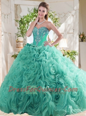New Arrivals Rolling Flowers Mint Cheap Quinceanera Dress with Beading