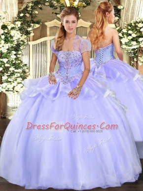 Stunning Floor Length Ball Gowns Sleeveless Lavender 15 Quinceanera Dress Lace Up