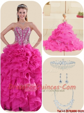 New Style Fuchsia Quinceanera Gowns with Ruffles and Beading