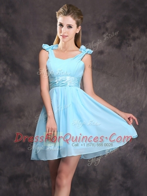 Popular Straps Sleeveless Zipper Mini Length Ruching and Bowknot Quinceanera Court of Honor Dress