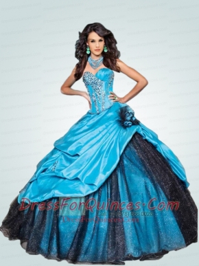 2014 New Style Sweetheart Blue Quinceanera Dresses with Beading and Pick-ups