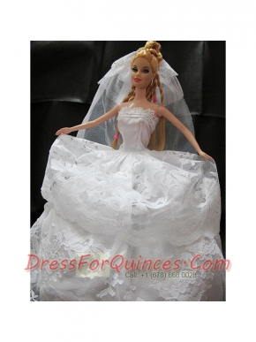 Romantic Wedding Dress With Lace Gown For Barbie Doll