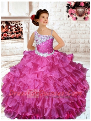 Pretty Halter Beading Hot Pink Little Gril Pageant Dress with Side Zipper