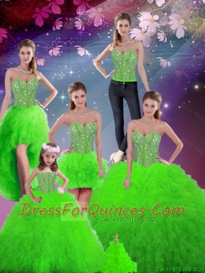 2015 Luxurious Beaded Sweetheart Detachable Sweet 16 Dresses with Floor Length