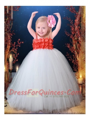 White Tulle Spaghetti Straps Ball Gown Little Girl Dress with Appliques