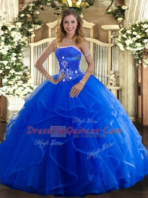 Fashion Strapless Sleeveless Tulle 15th Birthday Dress Beading and Ruffles Lace Up