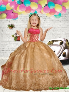 Luxurious 2016 Winter Gold Embroidery Little Girl Pageant Dress with Ruffles