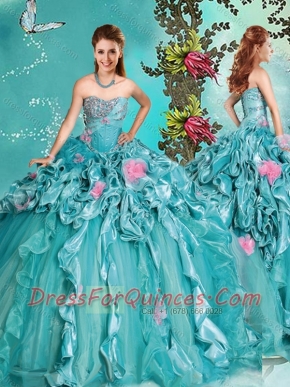 2016 Classical  Beaded and Handcrafted Flowers Quinceanera Dress with Brush Train