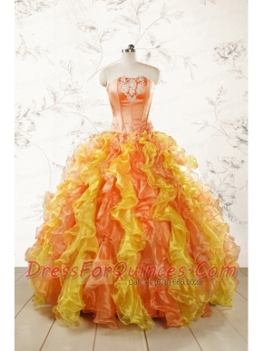 2015 Luuxurious Strapless Appliques and Ruffles Puffy Quinceanera Dresses