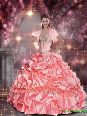 2016 Romantic Sweetheart Watermelon Quinceanera Dresses with Beading and Pick Ups