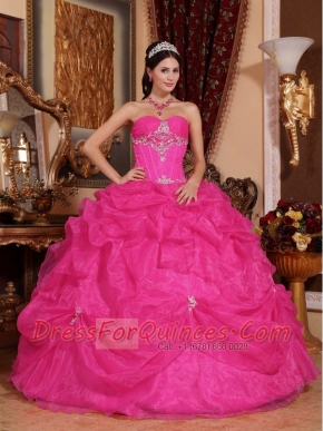 Elegant Hot Pink Ball Gown Sweetheart Floor-length Organza Beading For Sweet 16 Dresses