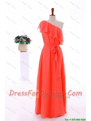 Cheap 2016 Popular Fall Empire One Shoulder Prom Dresses with Sashes