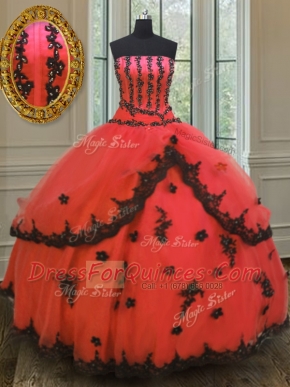 Smart Sleeveless Lace Up Floor Length Appliques Quinceanera Gowns