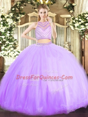 Sexy Scoop Sleeveless Zipper Quinceanera Gowns Lavender Tulle