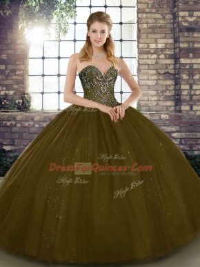 Deluxe Brown Ball Gowns Beading 15 Quinceanera Dress Lace Up Tulle Sleeveless Floor Length