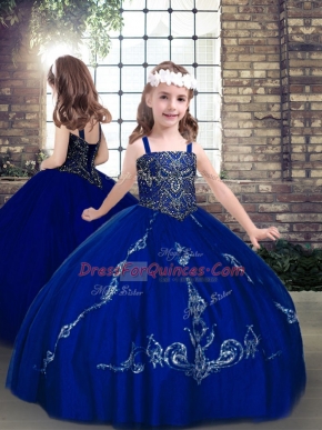 Custom Design Sleeveless Lace Up Floor Length Beading Kids Formal Wear