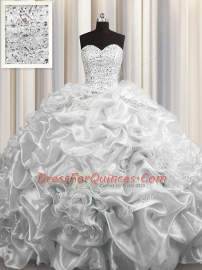 Court Train Grey Sweetheart Lace Up Beading and Pick Ups Sweet 16 Quinceanera Dress Sleeveless