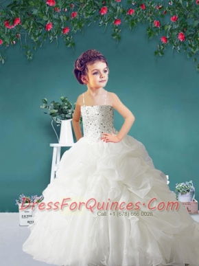 Popular Straps White Little Girl Pageant Dress with Beading and Pick-ups