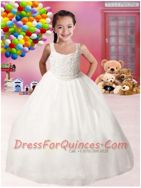 Simple Straps Appliques Little Girl Pageant Dress in White for 2014