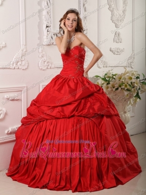 Red Ball Gown Sweetheart Floor-length Beading Taffeta Quinceanera Dress