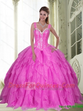 Best Sweetheart Beading and Ruffles Fuchsia Sweet Sixteen Dresses for 2015