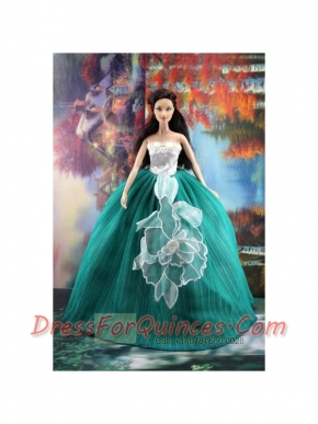 Elegant Green Gown With Appliques Dress For Barbie Doll