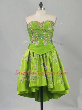 Fashionable Sleeveless Mini Length Embroidery Lace Up Prom Party Dress with Olive Green