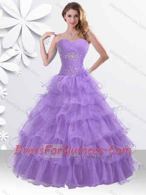 Princess Lilac Sweet 16 Gown with Beading and Ruffled Layers