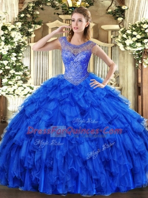 Fashion Organza Sleeveless Floor Length Quinceanera Gown and Beading and Ruffles
