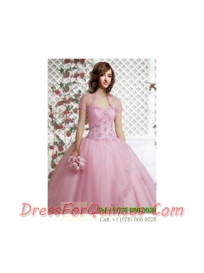 Beautiful Appliques and Beading Light Pink Special Occasion Quinceanera Jacket