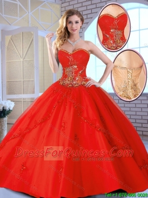 2016 Fall Cheap Appliques Sweetheart Quinceanera Gowns in Red