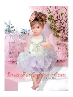 Lavender Beading and Ruffles 2014 Elegant Little Girl Dress with Halter
