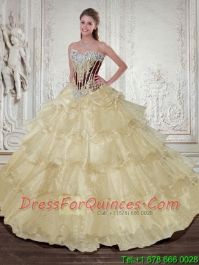 2015 New Styles Champagne Quinceanera Dresses with Beading and Ruffles