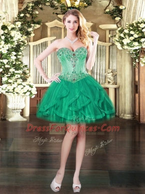 Sleeveless Lace Up Mini Length Beading and Ruffles Prom Evening Gown