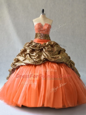 Sleeveless Brush Train Beading and Pick Ups Lace Up Quinceanera Dress