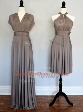 Floor Length Lace Up Dama Dress Grey for Prom and Wedding Party with Ruching